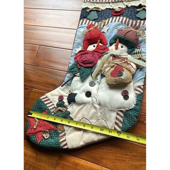 Christmas Stocking Snowman Farmhouse Country Large Quilted Vintage Stockings - Picture 10 of 10